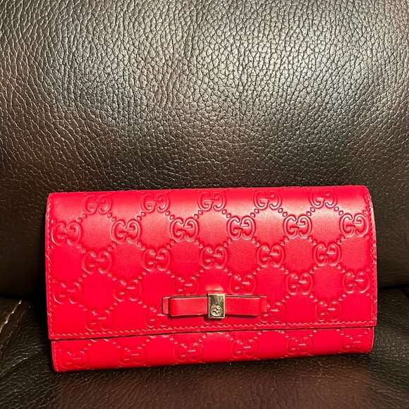 Guccci GG Emily Bow logo monogram leather long Continental wallet clutch - Picture 2 of 6